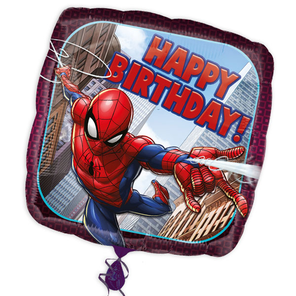 Ballongruß Spiderman Happy Birthday, eckig, 34cm x 34cm