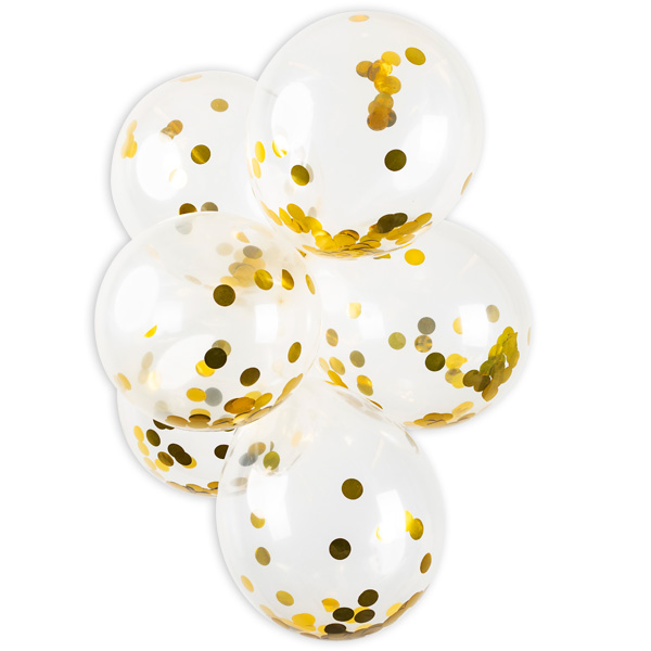 Konfetti Luftballons in gold, 6er Pack, 30cm