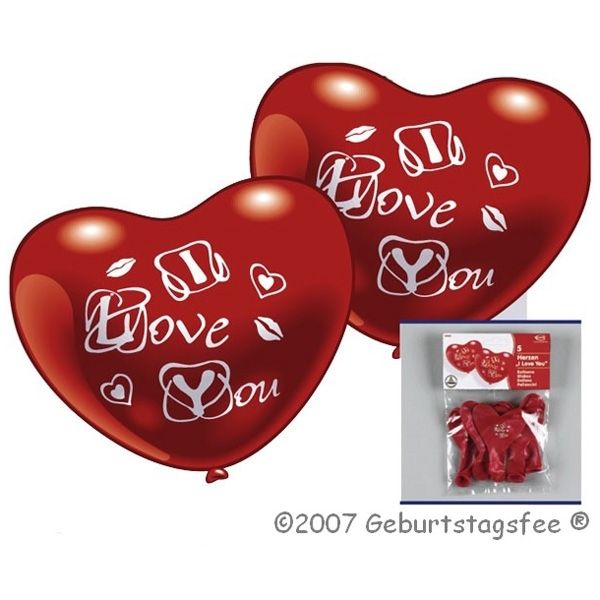 Latexballons Herzform I love you 5er,25cm