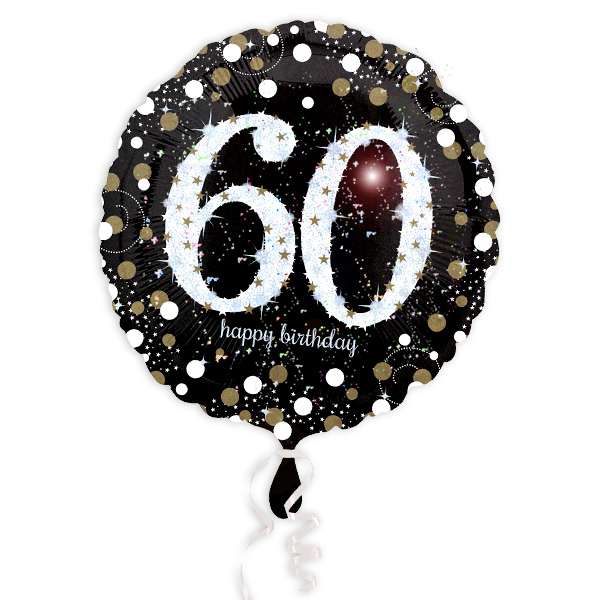 Ballongruß zum 60. Geburtstag, schwarz glitzernd, Ø 35cm