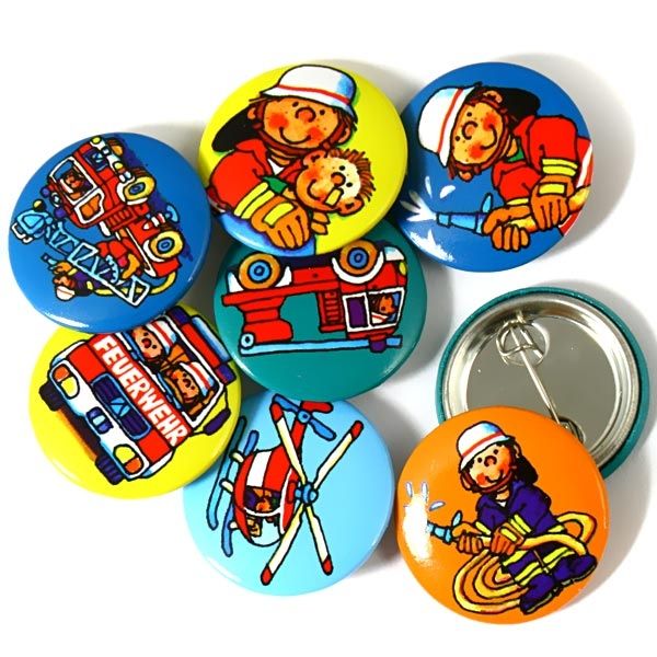 Feuerwehr-Mini-Buttons, Anstecker für Feuerwehr-Mottoparty, 8er Pack