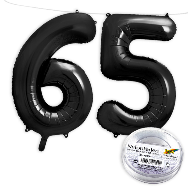 65. Geburtstag, XXL Zahlenballon Set 6 & 5 in schwarz, 86cm hoch