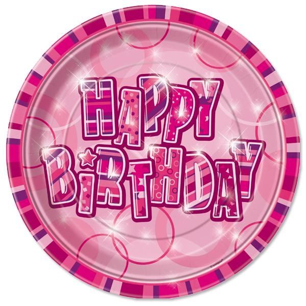 Happy Birthday Geburtstagsteller für Mädchenparty in Pink, 8er,Pappe