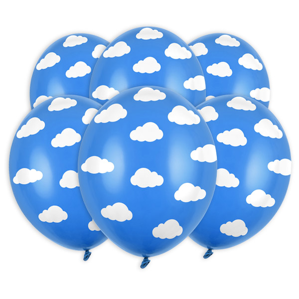 Blaue Latexballons mit Wölkchen-Muster, 6er Pack, Ø 30cm