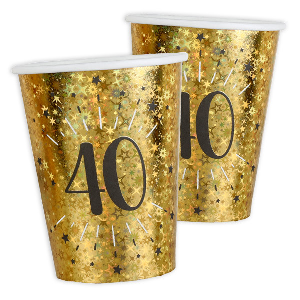 Basicset zum 40. Geburtstag in schwarz-gold glitzernd, 31-teilig für 10 Gäste