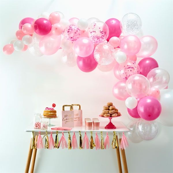 Ballongirlande mit 70 Ballons in weiß & pink