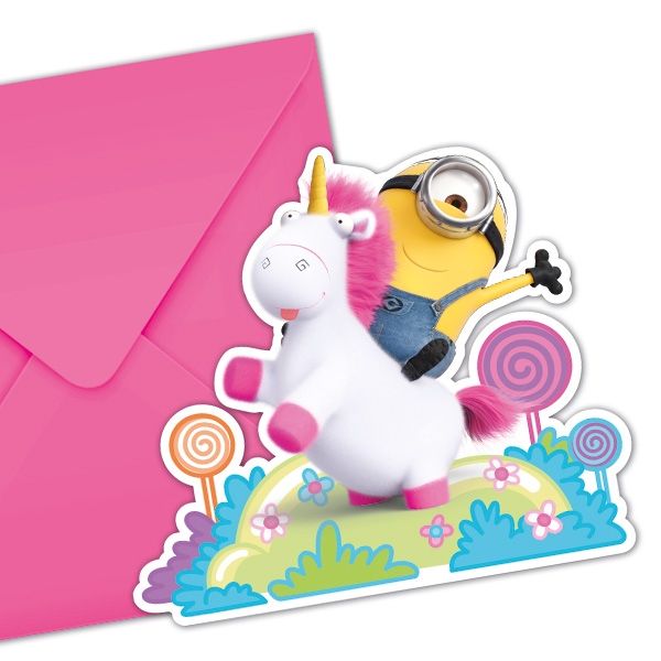 Minions Fluffy Einhorn, Einladungskarten, 6 Stück