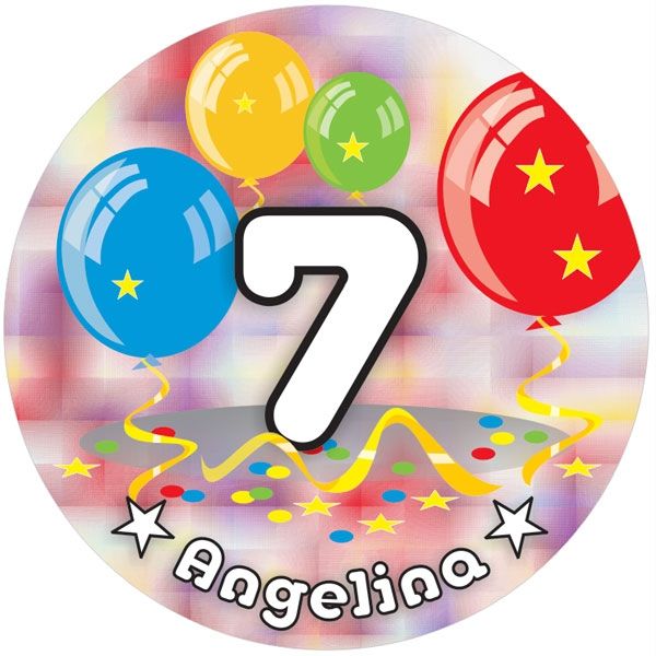 Ballon-Tortenaufleger 7. Geburtstag mit Name, Alter – rund, E14