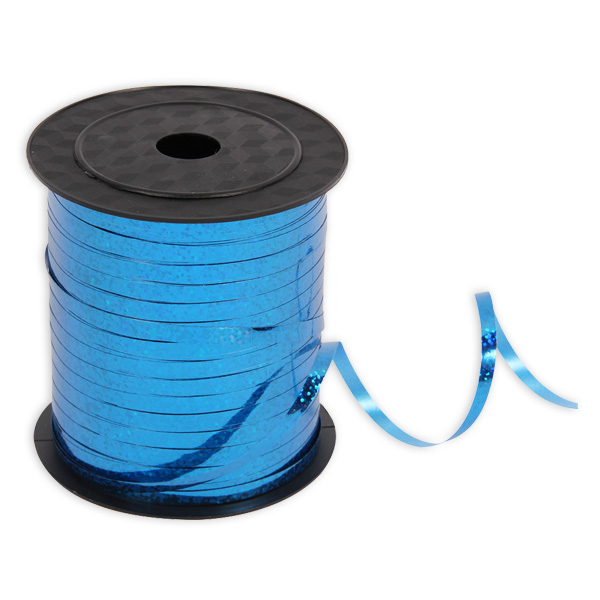 Geschenkband in blau glitzernd aus Kunststoff, 228 Meter auf Rolle