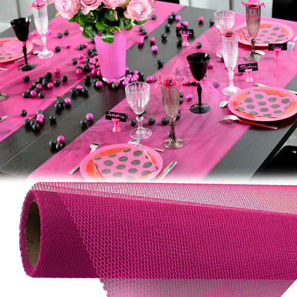 Tischläufer in Pink aus Vlies, 5m lang und 50cm breit, in Netzoptik, 1 Rolle