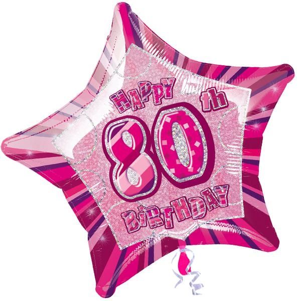 Folienballon sternförmig +Zahl 80, pink, 45cm, für Helium