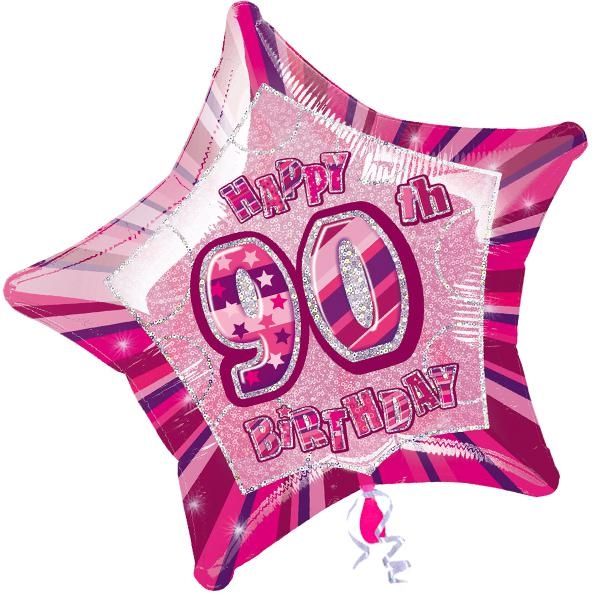 Folienballon sternförmig +Zahl 90, pink, 45cm, für Helium