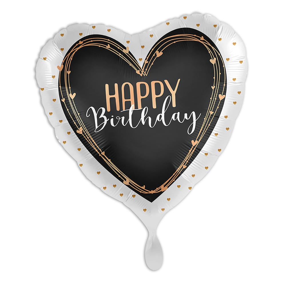 "Happy Birthday", Motiv Elegant Heart, Herzförmiger Heliumballon