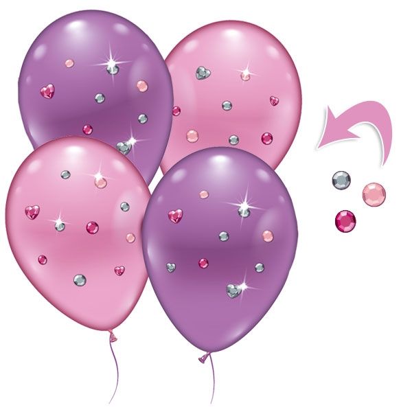 4 Luftballons mit Strass-Steinchen, pink + lila, Ø 23-25cm