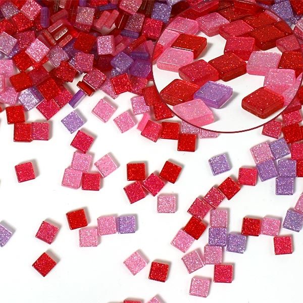 Mosaiksteine, 700 Stück, 5x5mm GLITTER MIX - pink, für Bilderrahmen, Basteln und mehr