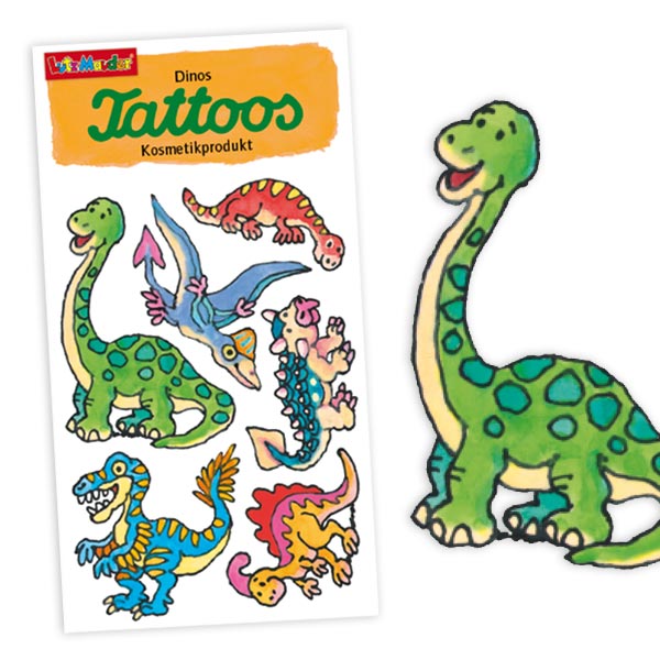 Temporäre Dino-Tattoos für Kinder, 1 Tattoo-Karte mit 6 Motiven