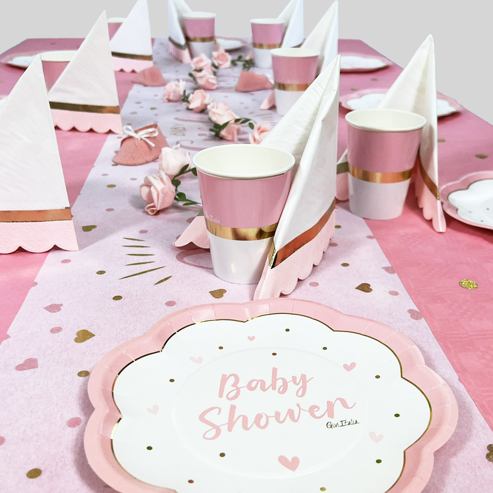 Baby Shower Tisch Deko Set Mädchen bis  16 Gäste, Rosé-Gold-Rosa