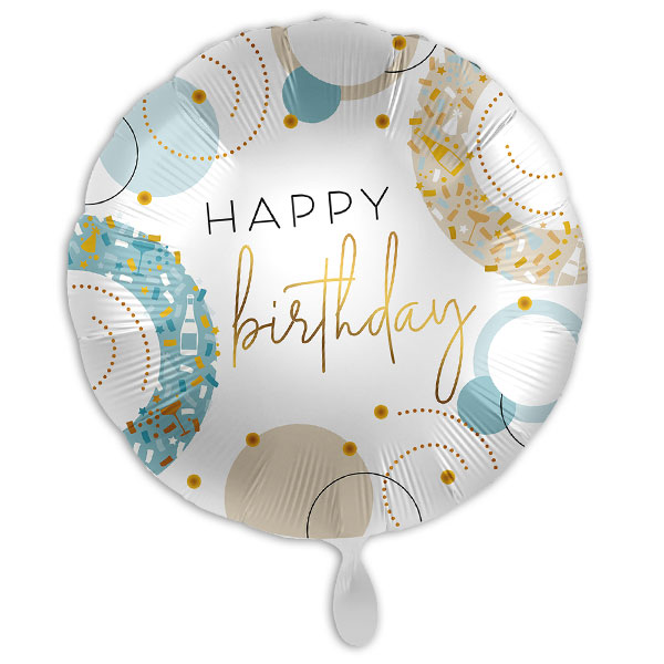 Ballon "Happy Birthday", Heliumballon in blau-gold, Ø 34cm