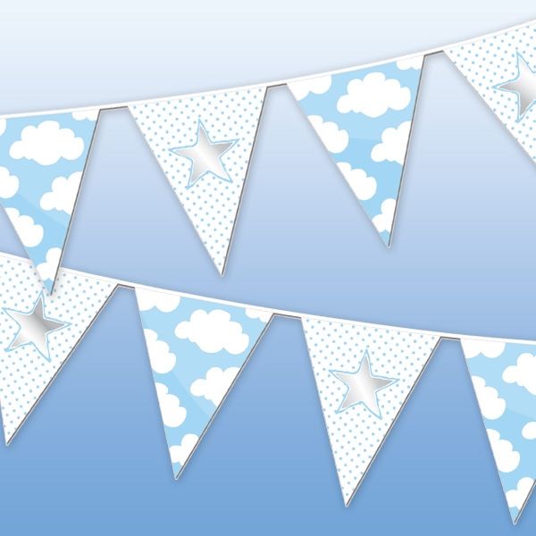 Wölkchen-Wimpelkette blau für Babyparty Jungs, 10m, 1 Stück