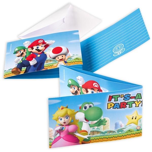 Super Mario Einladungen zum Aufklappen mit Umschlägen, 8 Stk.