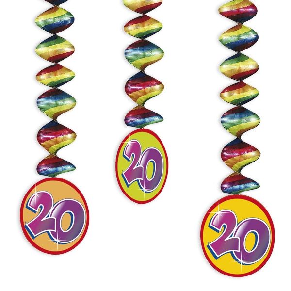 Rotor-Spiralen, Zahl "20", Regenbogen-Farben, 3 Stück