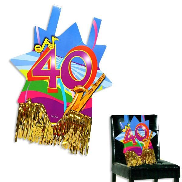 Stuhldeko zum 40. Geburtstag, ca. 31x71 cm, mit Goldfransen