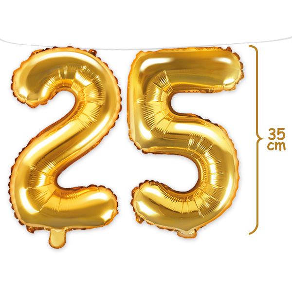 25. Geburtstag, Zahlenballon Set 2 & 5 in gold, 35cm hoch
