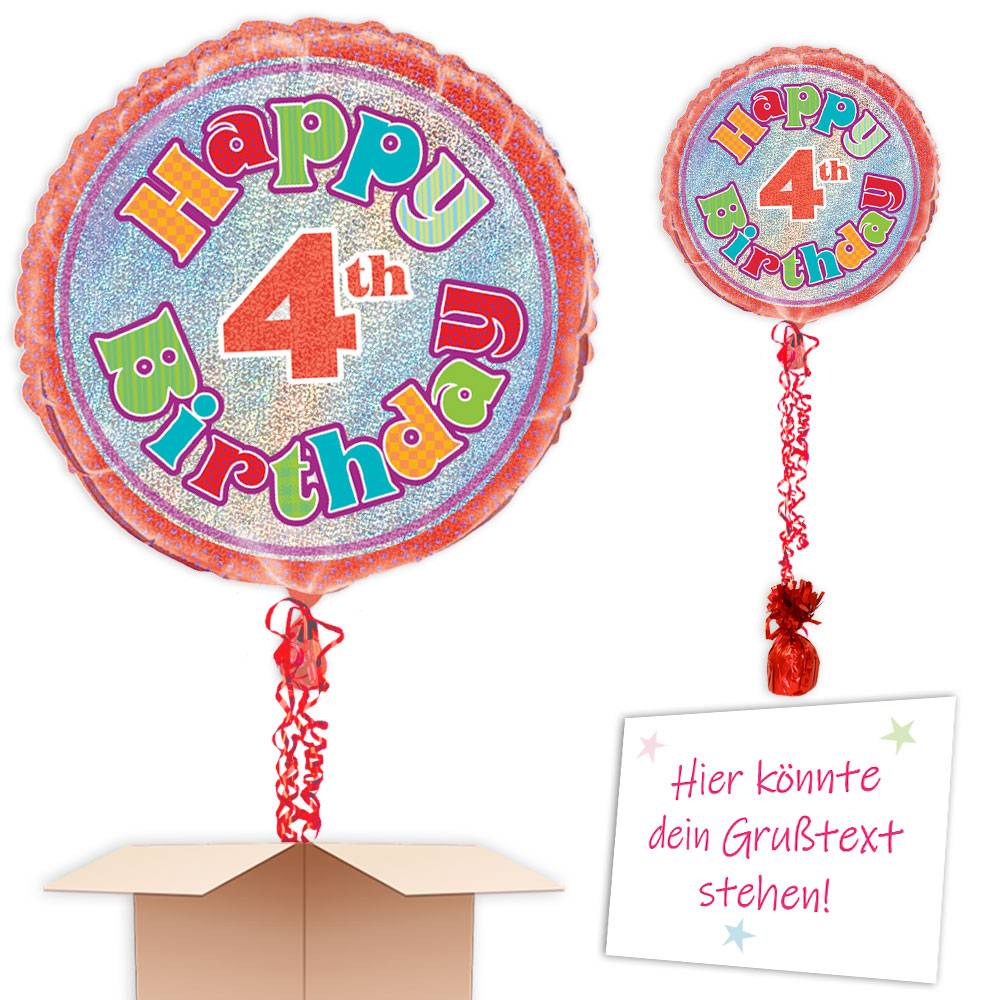 Happy 4th Birthday Geschenkballon, prismatisch glitzernd, Ø 35cm