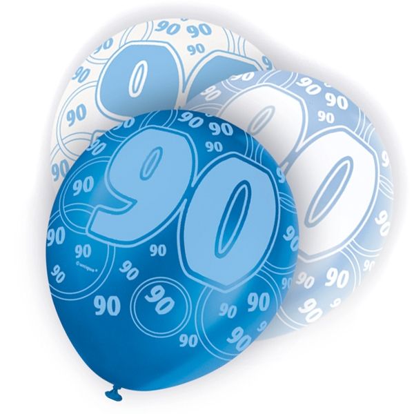 Latexballons zum 90sten Happy Birthday, blau-weiß, 30cm