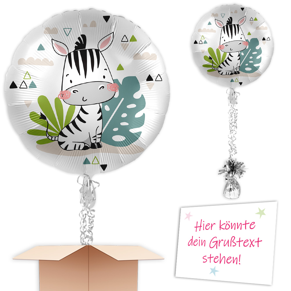 Folienballon Süßes Zebra als Ballongeschenk, Ø 34cm
