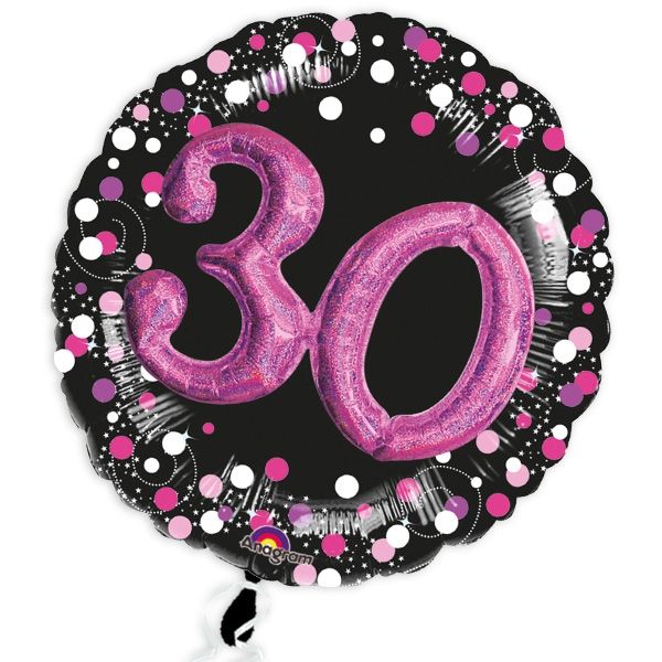 Glitzer-Folieballon Set mit 3D Effekt in schwarz-pink zum 30. Geburtstag