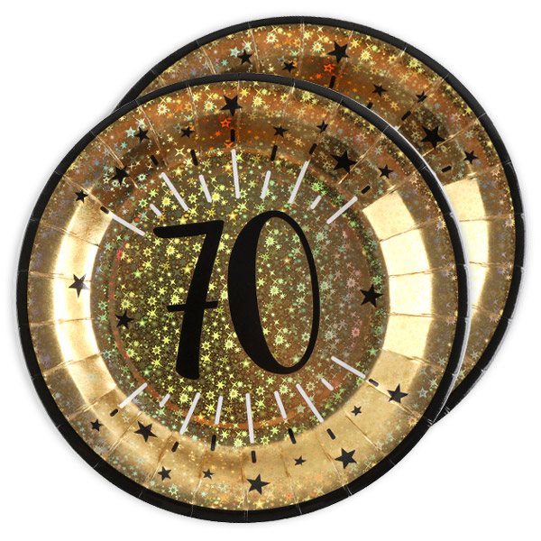 Basicset zum 70. Geburtstag in schwarz-gold glitzernd, 31-teilig für 10 Gäste