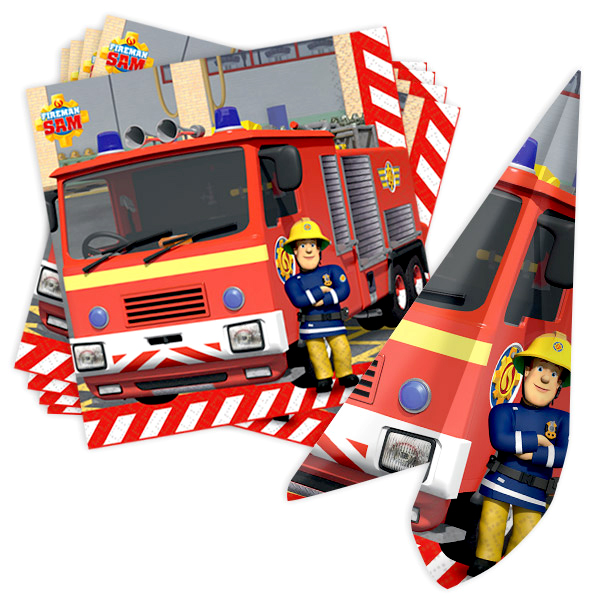 Basic Tisch- und Raumdekoset, Feuerwehrmann Sam für 8 Kinder, 69-teilig
