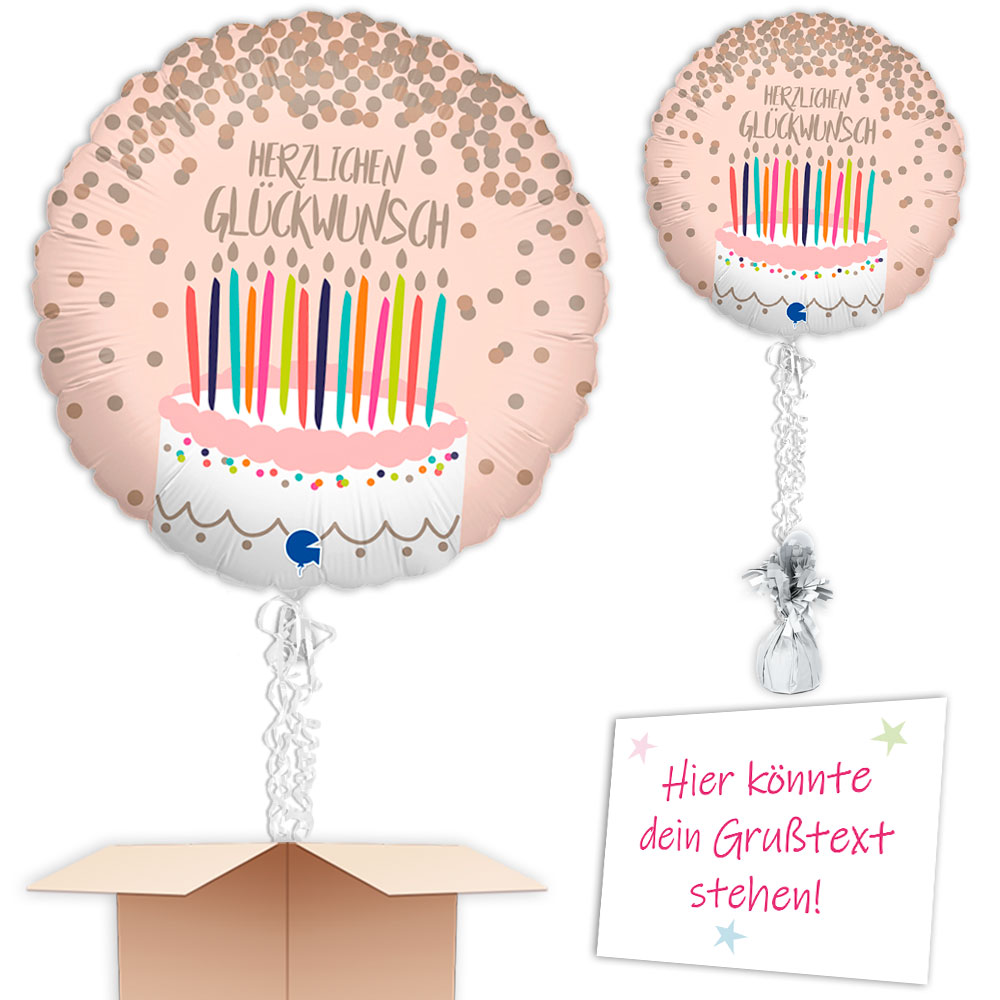 Schwebender Geburtstagsballon an Wunschadresse mit Termin + Karte