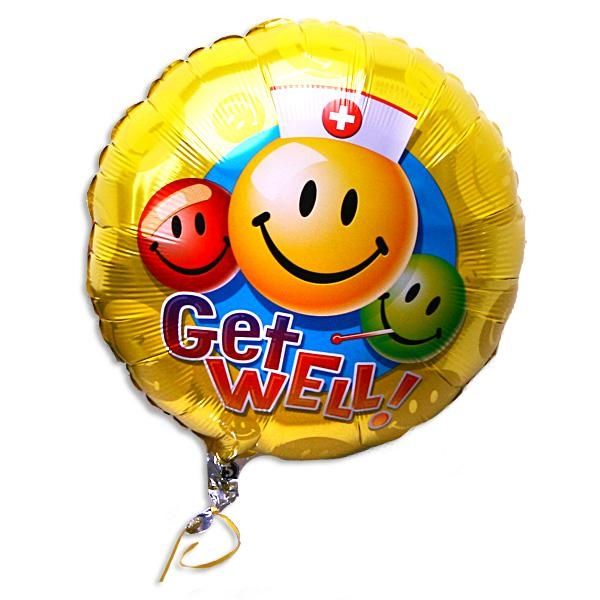Folieballon rund mit Smilies -Get Well-, goldgelb, zum Gesundwerden Folieballon rund mit Smilies -Get Well-, goldgelb, zum Gesundwerden