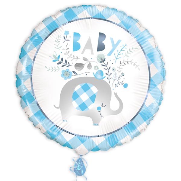Baby-Elefant Luftballongruß in blau, Ø 35cm