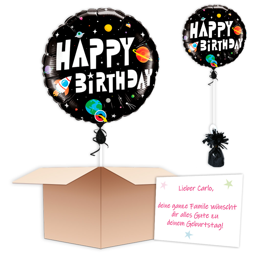 Ballon-Gruß "Happy Birthday Weltall", Folienballon im Karton