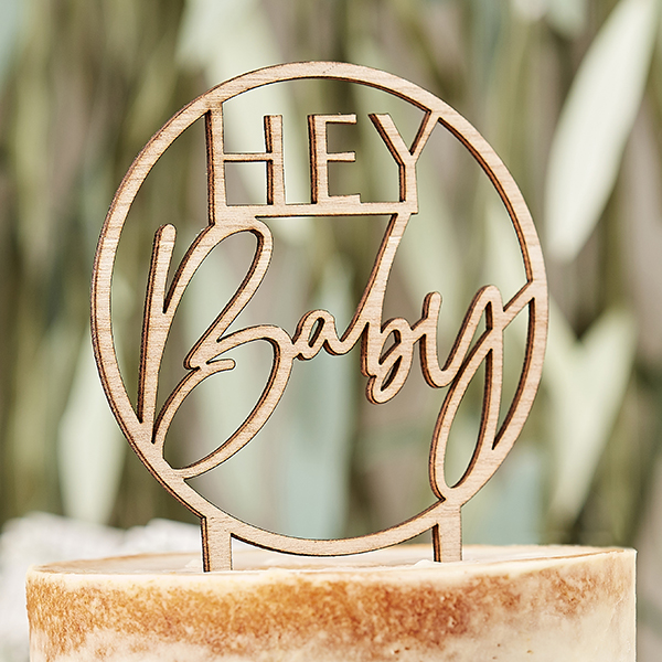 Cake Topper "Hey Baby" aus Holz, Ø 12,5cm
