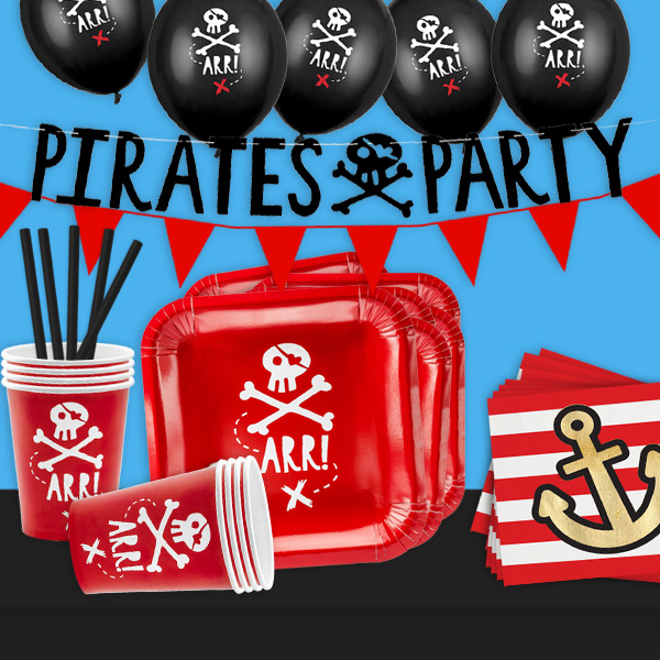 Piraten Mottoset mit 49 Teilen, zum Seeräuber Kindergeburtstag
