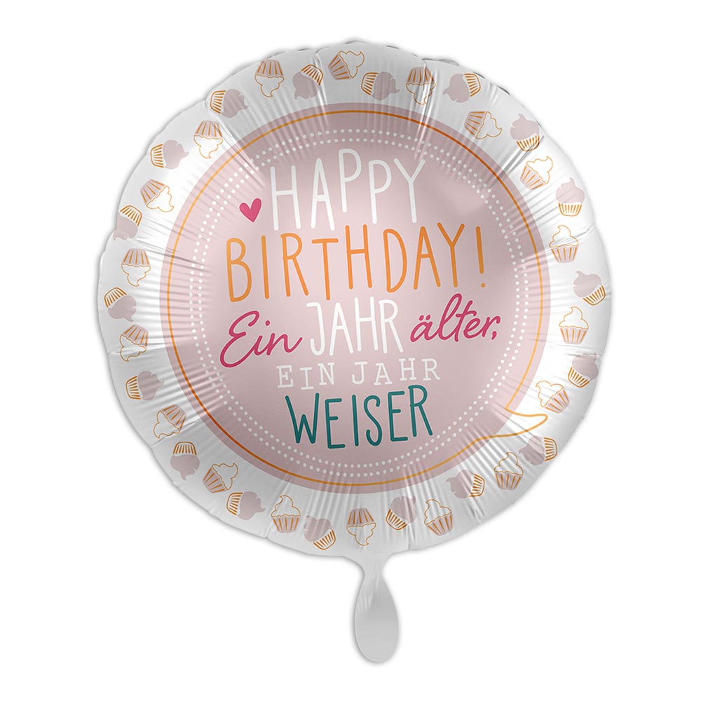 Ballon zum Geburtstag Happy Birthday, Mini-Cupcakes, rund Ø 34 cm