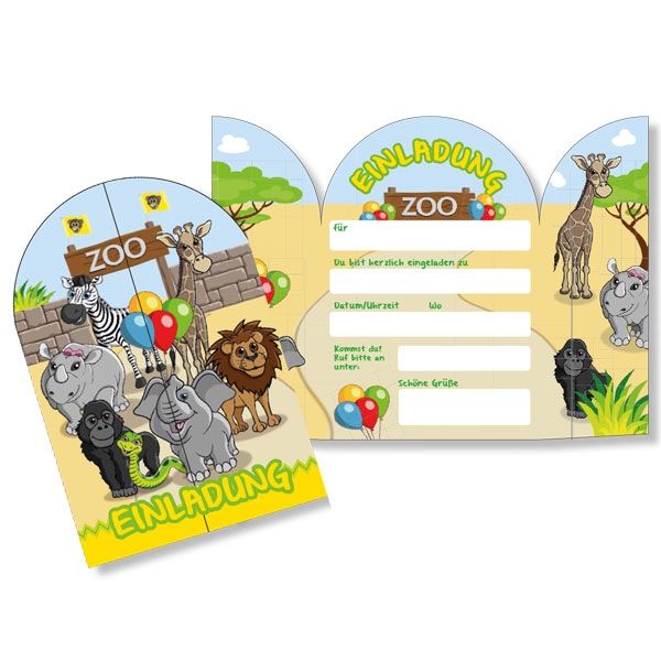 Zoo Einladungskarten, 8er Pck, 13,5cm x 20cm
