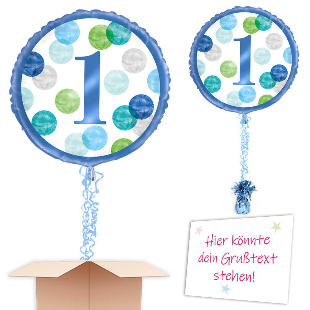 Ballongruß zum 1. Geburtstag in blau für Jungen schicken u. Schenken