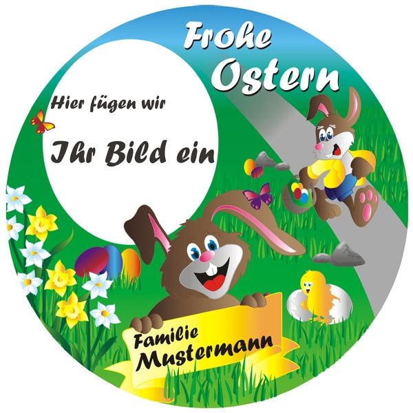 Frohes Osterfest Tortenbild mit Foto, Name – rund