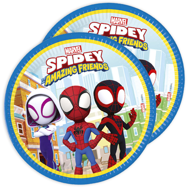 Partyteller Spidey im 8er Pack, Ø 23cm, Spiderman Tischdeko