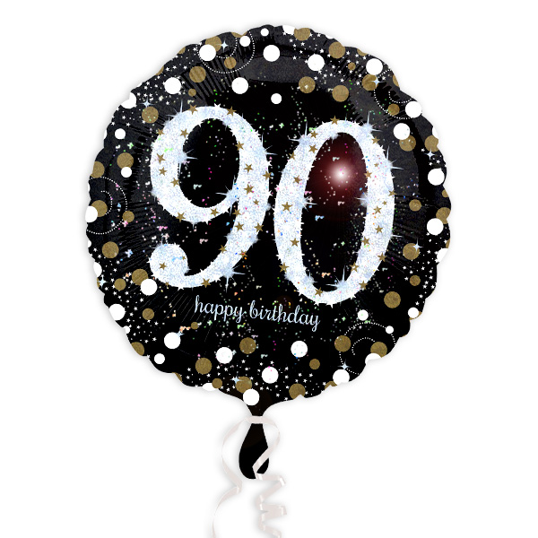 Ballongruß zum 90. Geburtstag, schwarz glitzernd, Ø 35cm