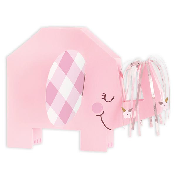 Tischaufsteller, Baby Elefant in rosa, Pappe, 23cm x 18cm
