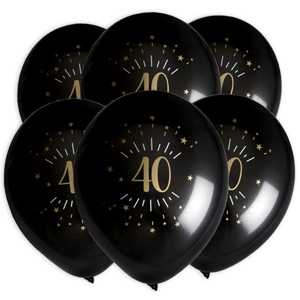 Luftballons "Zahl 40" in schwarz-gold, 8er Pack, Ø 23cm