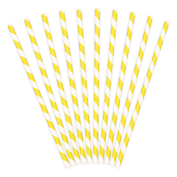Papiertrinkhalme, gelb-weiß gestreift, 10er Pack, 19.5cm