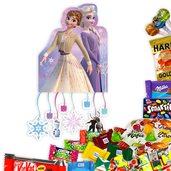 Pinata-Set Frozen mit Süßigkeiten-Mix, zauberhafte Zug-Pinata