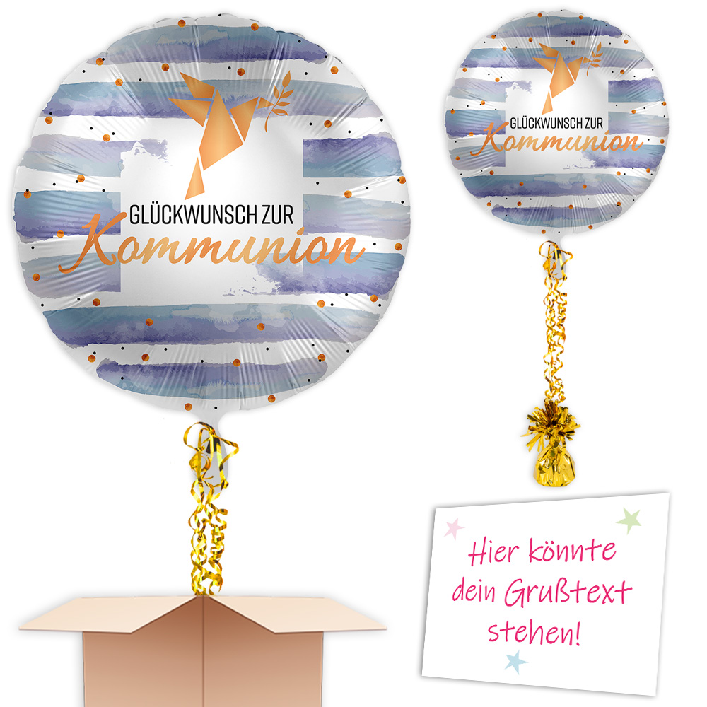Inkl. Helium, Bänder, Ballongewicht  Ballon "Glückwunsch zur Kommunion"